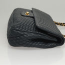 BALLY Chain Shoulder Bag Leather Navy Gold Auth 118337-3