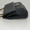 BALLY Chain Shoulder Bag Leather Navy Gold Auth 118337-4