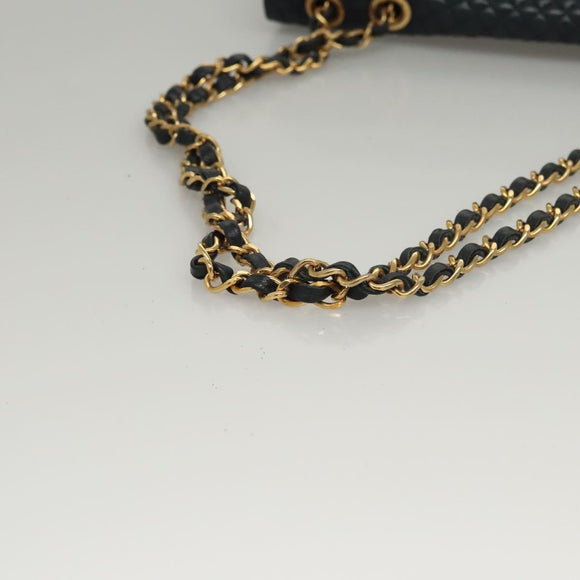 BALLY Chain Shoulder Bag Leather Navy Gold Auth 118337