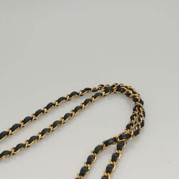 BALLY Chain Shoulder Bag Leather Navy Gold Auth 118337