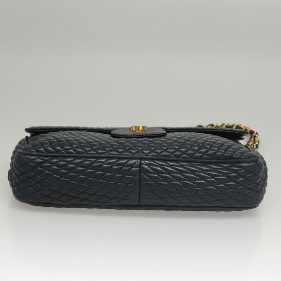 BALLY Chain Shoulder Bag Leather Navy Gold Auth 118337