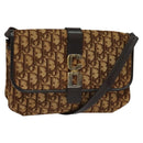 Christian Dior Trotter Canvas Shoulder Bag Brown Gold Auth 118343-1