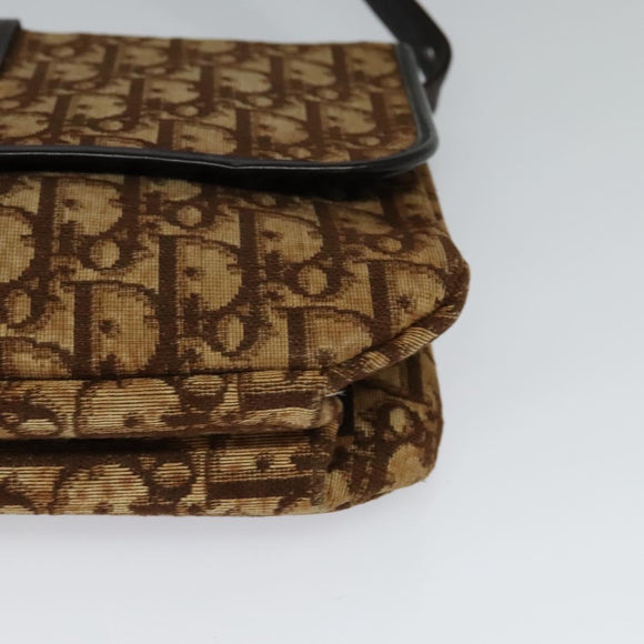 Christian Dior Trotter Canvas Shoulder Bag Brown Gold Auth 118343
