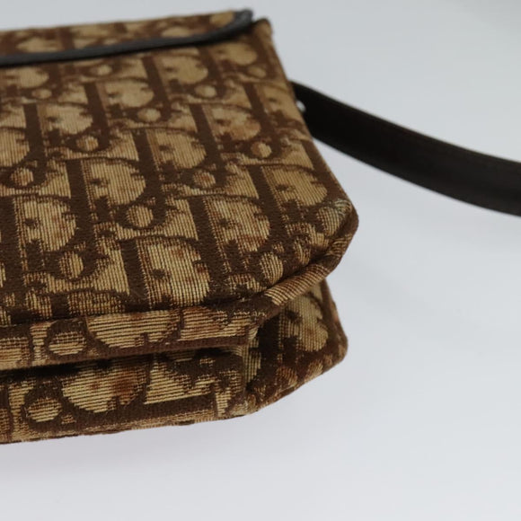 Christian Dior Trotter Canvas Shoulder Bag Brown Gold Auth 118343