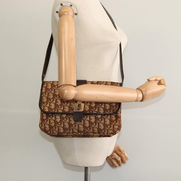 Christian Dior Trotter Canvas Shoulder Bag Brown Gold Auth 118343