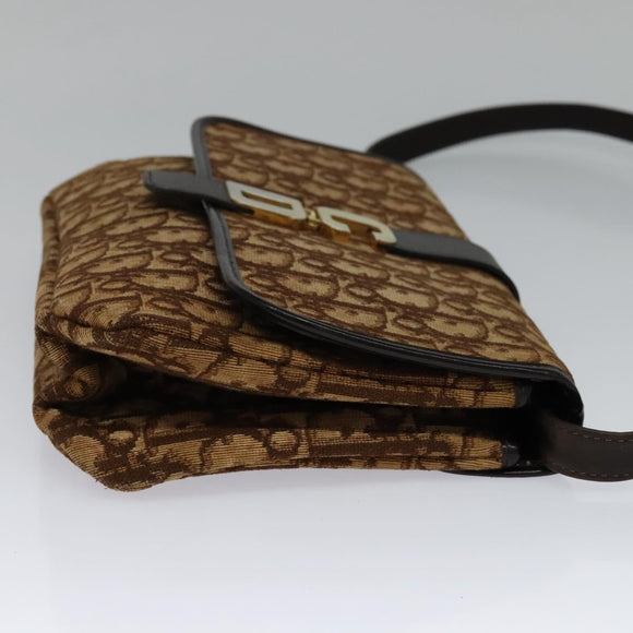 Christian Dior Trotter Canvas Shoulder Bag Brown Gold Auth 118343