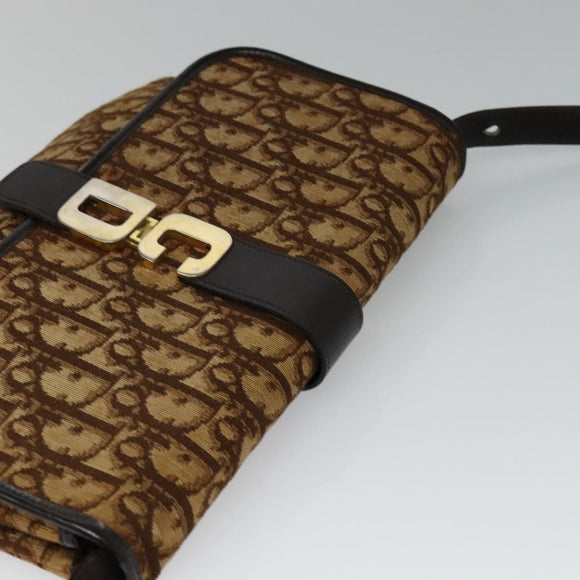 Christian Dior Trotter Canvas Shoulder Bag Brown Gold Auth 118343