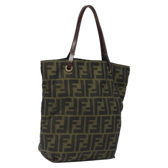 FENDI Zucca Canvas Hand Bag Black Brown Auth 118346