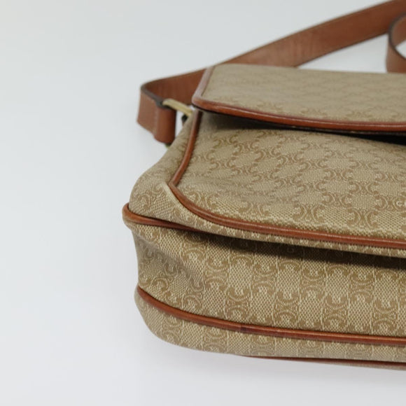 CELINE Macadam Canvas Shoulder Bag PVC Beige Gold Auth 118350