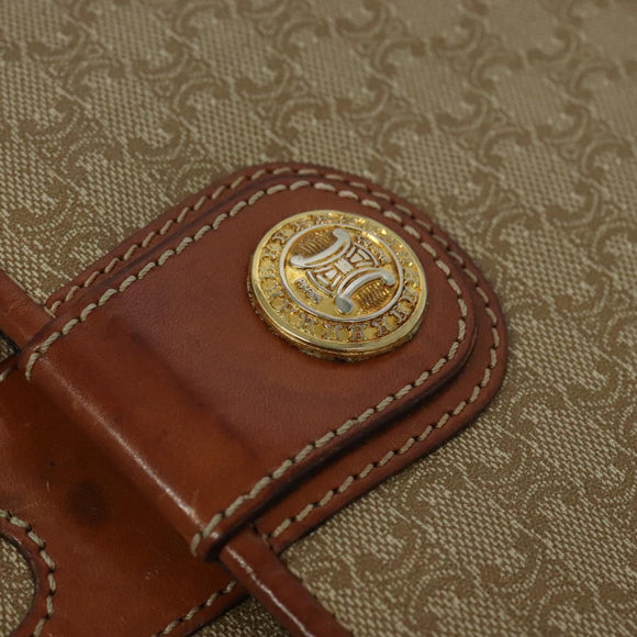 CELINE Macadam Canvas Shoulder Bag PVC Beige Gold Auth 118350