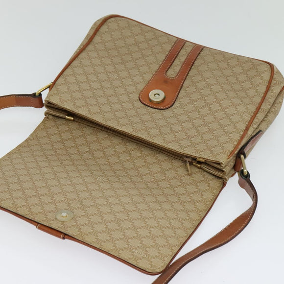 CELINE Macadam Canvas Shoulder Bag PVC Beige Gold Auth 118350