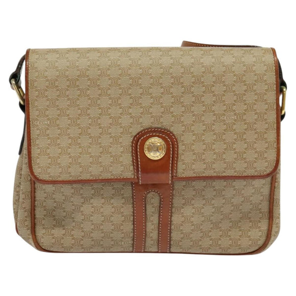CELINE Macadam Canvas Shoulder Bag PVC Beige Gold Auth 118350