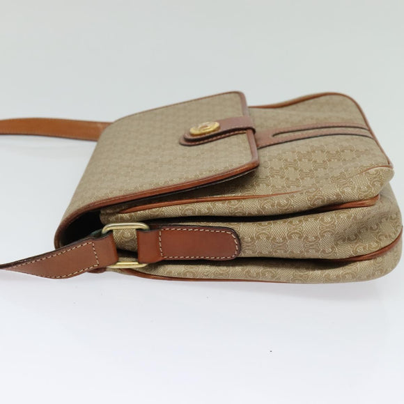 CELINE Macadam Canvas Shoulder Bag PVC Beige Gold Auth 118350