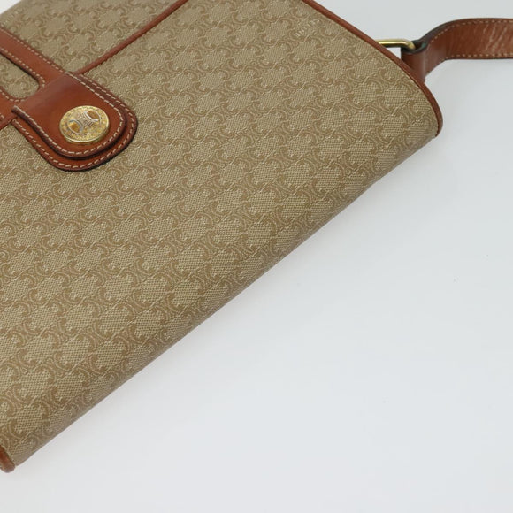 CELINE Macadam Canvas Shoulder Bag PVC Beige Gold Auth 118350