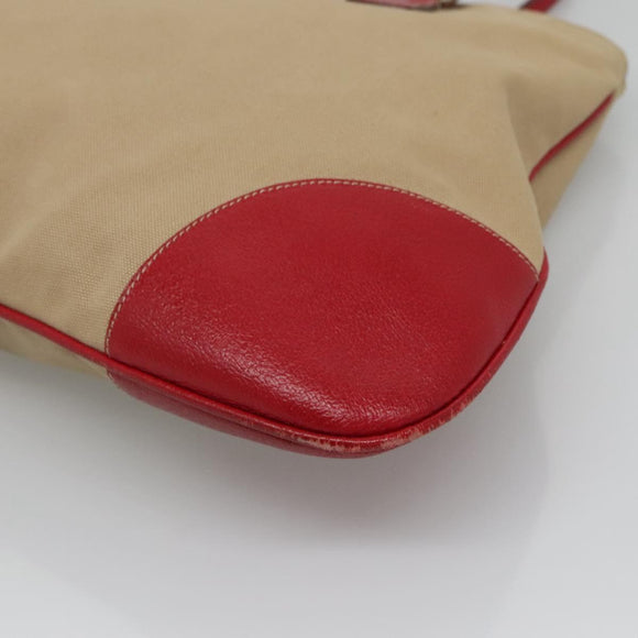 PRADA Hand Bag Canvas Beige Silver Auth 118360