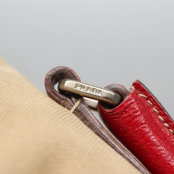 PRADA Hand Bag Canvas Beige Silver Auth 118360