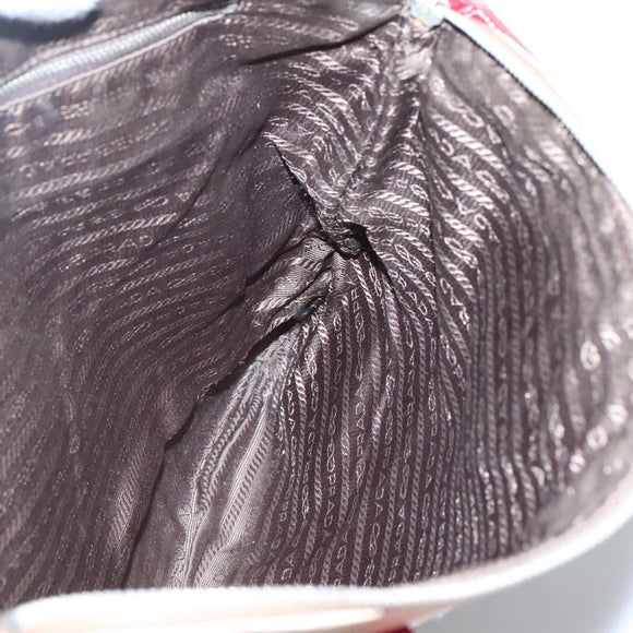 PRADA Hand Bag Canvas Beige Silver Auth 118360