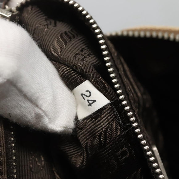 PRADA Hand Bag Canvas Beige Silver Auth 118360