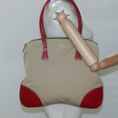 PRADA Hand Bag Canvas Beige Silver Auth 118360-23