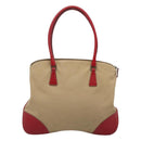 PRADA Hand Bag Canvas Beige Silver Auth 118360-2