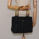 PRADA Hand Bag Nylon Black Gold Auth 118361-22