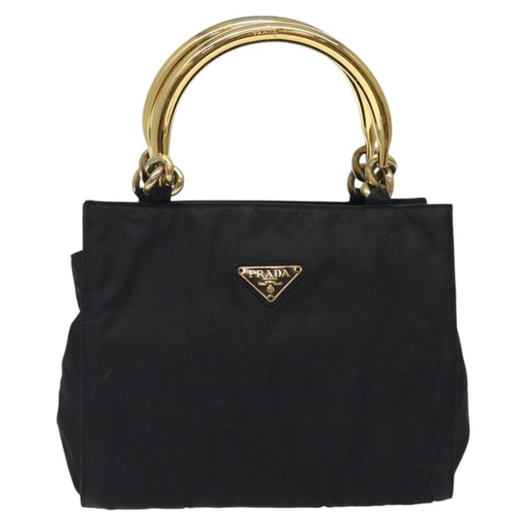 PRADA Hand Bag Nylon Black Gold Auth 118361