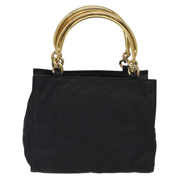 PRADA Hand Bag Nylon Black Gold Auth 118361