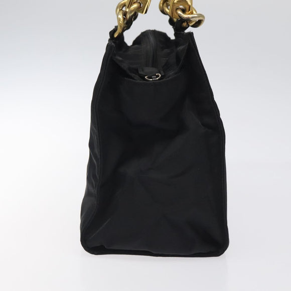 PRADA Hand Bag Nylon Black Gold Auth 118361
