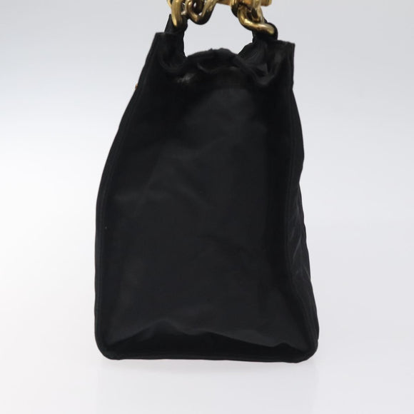 PRADA Hand Bag Nylon Black Gold Auth 118361