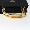 PRADA Hand Bag Nylon Black Gold Auth 118361-7