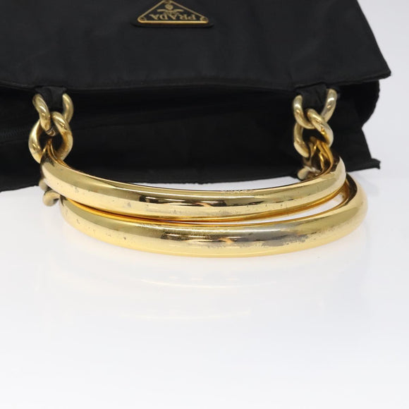 PRADA Hand Bag Nylon Black Gold Auth 118361