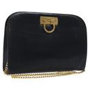 Salvatore Ferragamo Gancini Chain Shoulder Bag Leather Navy Gold Auth 118367-1