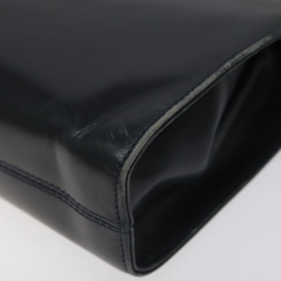 Salvatore Ferragamo Gancini Chain Shoulder Bag Leather Navy Gold Auth 118367