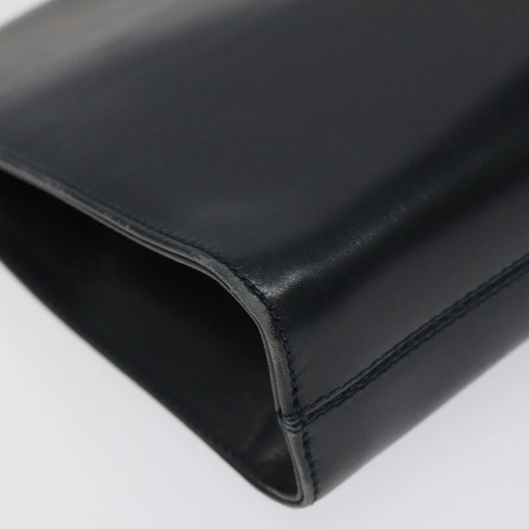 Salvatore Ferragamo Gancini Chain Shoulder Bag Leather Navy Gold Auth 118367