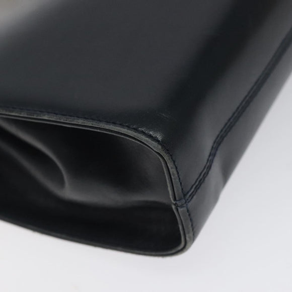 Salvatore Ferragamo Gancini Chain Shoulder Bag Leather Navy Gold Auth 118367