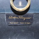 Salvatore Ferragamo Gancini Chain Shoulder Bag Leather Navy Gold Auth 118367-12