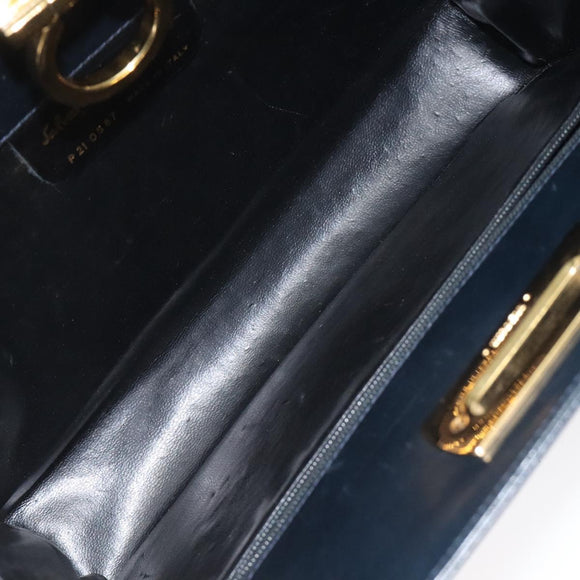 Salvatore Ferragamo Gancini Chain Shoulder Bag Leather Navy Gold Auth 118367