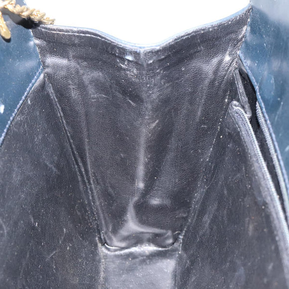 Salvatore Ferragamo Gancini Chain Shoulder Bag Leather Navy Gold Auth 118367