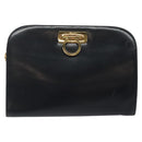 Salvatore Ferragamo Gancini Chain Shoulder Bag Leather Navy Gold Auth 118367-13