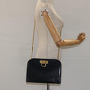 Salvatore Ferragamo Gancini Chain Shoulder Bag Leather Navy Gold Auth 118367-20