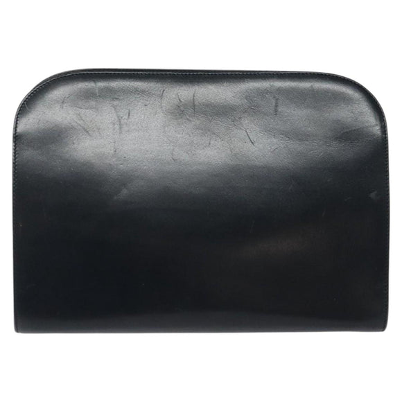 Salvatore Ferragamo Gancini Chain Shoulder Bag Leather Navy Gold Auth 118367