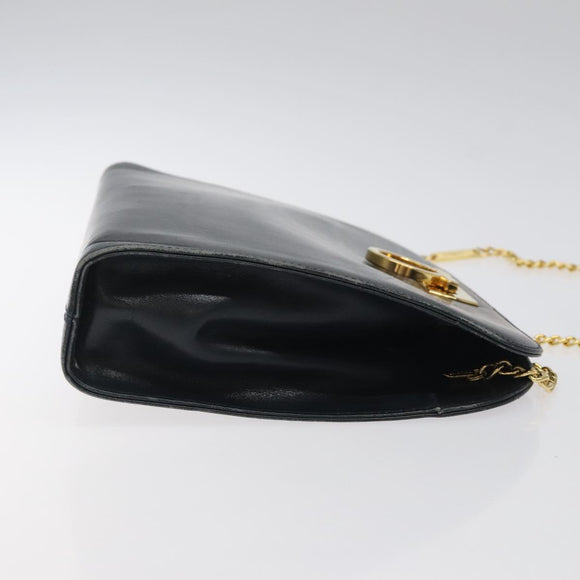 Salvatore Ferragamo Gancini Chain Shoulder Bag Leather Navy Gold Auth 118367