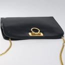 Salvatore Ferragamo Gancini Chain Shoulder Bag Leather Navy Gold Auth 118367-6
