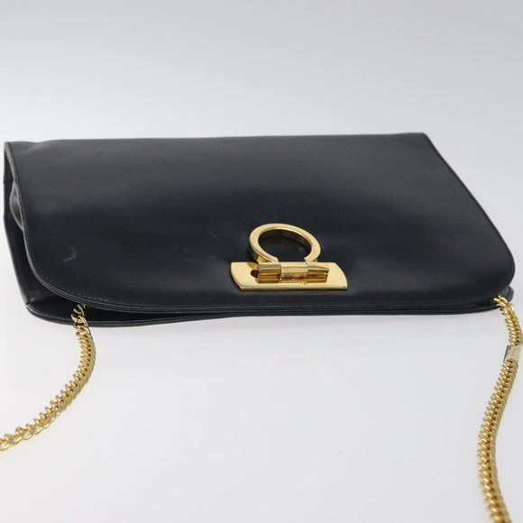 Salvatore Ferragamo Gancini Chain Shoulder Bag Leather Navy Gold Auth 118367