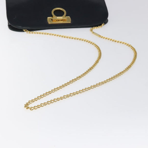 Salvatore Ferragamo Gancini Chain Shoulder Bag Leather Navy Gold Auth 118367