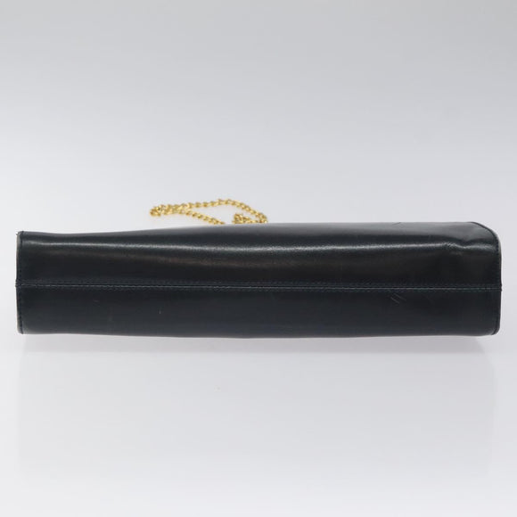 Salvatore Ferragamo Gancini Chain Shoulder Bag Leather Navy Gold Auth 118367