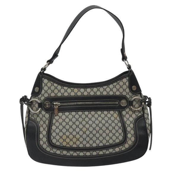 CELINE Macadam Canvas Shoulder Bag Gray Silver Auth 118368
