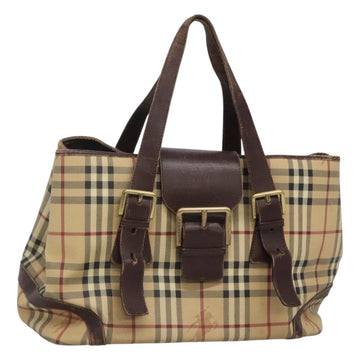 BURBERRY Nova Check Shoulder Bag PVC Beige Gold Auth 118369