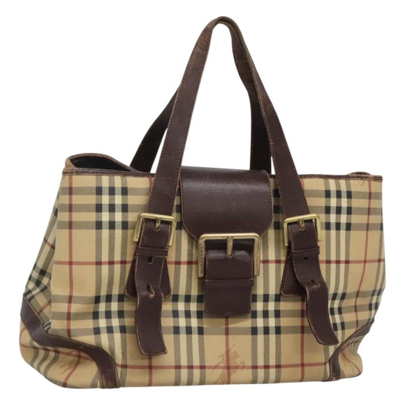 BURBERRY Nova Check Shoulder Bag PVC Beige Gold Auth 118369
