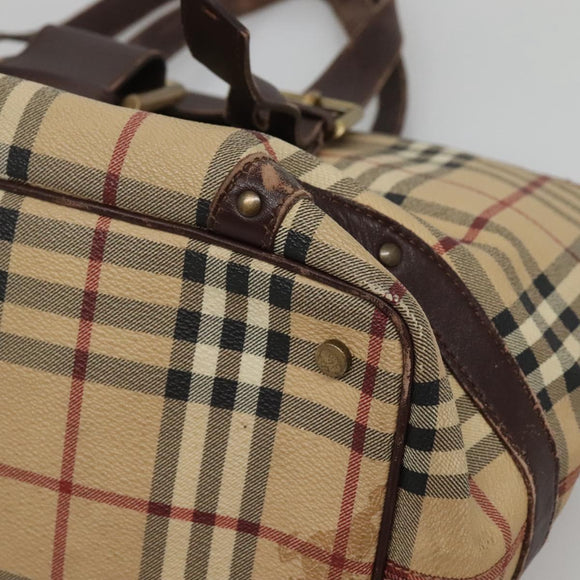 BURBERRY Nova Check Shoulder Bag PVC Beige Gold Auth 118369
